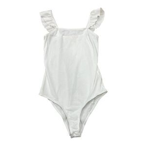 Walking On Sunshine White Ribbed Ruffle Sleeve Bodysuit Girls M